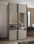 Penderie / Armoire à portes coulissantes / 2 tringles à vêtements / 245,5 x 140 x 64 cm / Soft-Close / Miroir / Soft-Close / 6 compartiments / Couleur : Cachemire