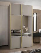 Penderie / Armoire à portes coulissantes / 6 compartiments / Couleur : Cachemire / Miroir / Soft-Close / 2 portes coulissantes / 2 tringles à vêtements / 245,5 x 140 x 64 cm