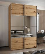 Penderie / Armoire à portes coulissantes / Couleur : Chêne Artisan / Miroir / 245,5 x 150 x 64 cm / Soft-Close / 2 portes coulissantes / 2 tringles à vêtements / 6 compartiments