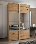 Penderie / Armoire à portes coulissantes / 245,5 x 150 x 64 cm / 2 tringles à vêtements / 6 compartiments / Soft-Close / 2 portes coulissantes / Miroir / Couleur : Chêne Artisan