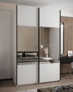 Penderie / Armoire à portes coulissantes / 245,5 x 150 x 64 cm / Miroir / Fonction Soft-Close / 2 tringles à vêtements / 2 portes coulissantes / 6 compartiments / Couleur : Blanc