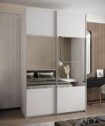 Penderie / Armoire à portes coulissantes / Couleur : Blanc / 245,5 x 140 x 64 cm / 2 tringles à vêtements / 6 compartiments / 2 portes coulissantes / Fonction Soft-Close / Miroir