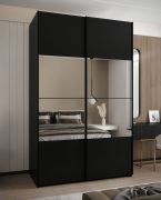 Armoire / Armoire à portes coulissantes | 2 portes coulissantes | 245,5 x 150 x 64 cm | 6 compartiments | Miroir | Fermeture en douceur | 2 tringles à vêtements | Couleur : noir