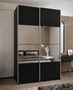 Penderie / Armoire à portes coulissantes / Miroir / 245,5 x 150 x 64 cm / Soft-Close / 2 portes coulissantes / 2 tringles à vêtements / 6 compartiments / Couleur : Noir