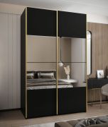 Penderie / Armoire à portes coulissantes / Couleur : Noir / 6 compartiments / 2 tringles à vêtements / 245,5 x 150 x 64 cm / Soft-Close / Miroir / 2 portes coulissantes