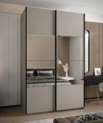 Armoire / Armoire à portes coulissantes | 2 portes coulissantes | 245,5 x 150 x 64 cm | Miroir | 6 compartiments | Fermeture amortie | 2 tringles à vêtements | Couleur : cachemire