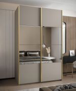 Armoire / Armoire à portes coulissantes | Couleur : cachemire | 245,5 x 150 x 64 cm | 2 tringles | 2 portes coulissantes | Fermeture en douceur | Miroir | 6 compartiments