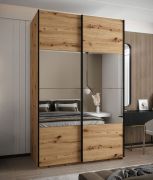 Penderie / Armoire à portes coulissantes / 11 compartiments / 2 portes coulissantes / 245,5 x 160 x 64 cm / 2 tringles à vêtements / Soft-Close / Miroir / Couleur : Chêne Artisan