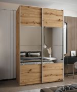 Penderie / Armoire à portes coulissantes / Couleur : Chêne Artisan / 11 compartiments / 2 portes coulissantes / 2 tringles à vêtements / Soft-Close / Miroir / 245,5 x 160 x 64 cm