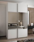 Penderie / Armoire à portes coulissantes / 2 tringles à vêtements / 245,5 x 160 x 64 cm / Fonction Soft-Close / 2 portes coulissantes / Miroir / 11 compartiments / Couleur : blanc