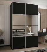 Penderie / Armoire à portes coulissantes / 245,5 x 160 x 64 cm / Soft-Close / 11 compartiments / 2 tringles à vêtements / Miroir / 2 portes coulissantes / Couleur : Noir