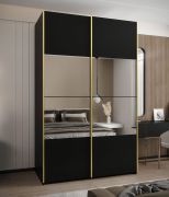 Penderie / Armoire à portes coulissantes / Couleur : Noir / 245,5 x 160 x 64 cm / 2 portes coulissantes / 11 compartiments / Soft-Close / Miroir / 2 tringles à vêtements