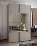 Penderie / Armoire à portes coulissantes / 11 compartiments / 245,5 x 160 x 64 cm / Miroir / 2 portes coulissantes / 2 tringles à vêtements / Soft-Close / Couleur : Cachemire