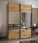 Penderie / Armoire à portes coulissantes / Couleur : Chêne Artisan / 2 portes coulissantes / 11 compartiments / 2 tringles à vêtements / 245,5 x 170 x 64 cm / Miroir / Soft-Close