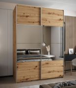 Penderie / Armoire à portes coulissantes / Soft-Close / 245,5 x 170 x 64 cm / 2 Armoire / 2 Portes coulissantes / Miroir / 11 compartiments / Couleur : Chêne Artisan