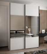 Penderie / Armoire à portes coulissantes / miroir / 11 compartiments / 245,5 x 170 x 64 cm / Soft-Close / 2 portes coulissantes / 2 tringles à vêtements / Couleur : Blanc