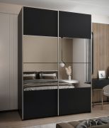 Penderie / Armoire à portes coulissantes / Miroir / 11 compartiments / 245,5 x 170 x 64 cm / 2 portes coulissantes / Soft-Close / Couleur : Noir / 2 tringles à vêtements