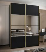 Penderie / Armoire à portes coulissantes / 2 tringles à vêtements / Soft-Close / 245,5 x 170 x 64 cm / Miroir / 2 portes coulissantes / 11 compartiments / Couleur : Noir