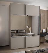 Penderie / Armoire à portes coulissantes / 245,5 x 170 x 64 cm / 11 compartiments / 2 portes coulissantes / Soft-Close / Miroir / 2 tringles à vêtements / Couleur : Cachemire
