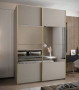 Penderie / Armoire à portes coulissantes / Couleur : Cachemire / 245,5 x 170 x 64 cm / 2 portes coulissantes / 2 tringles à vêtements / 11 compartiments / Miroir / Soft-Close