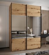 Penderie / Armoire à portes coulissantes / 11 compartiments / 245,5 x 180 x 64 cm / Miroir / Soft-Close / 2 tringles à vêtements / 2 portes coulissantes / Couleur : Chêne Artisan