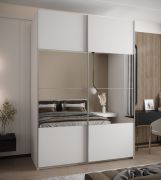 Penderie / armoire à portes coulissantes / 11 compartiments / 245,5 x 180 x 64 cm / Fonction Soft-Close / Miroir / 2 portes coulissantes / 2 tringles à vêtements / Couleur : blanc