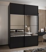 Penderie / Armoire à portes coulissantes / Couleur : Noir / Miroir / 2 portes coulissantes / 245,5 x 180 x 64 cm / Soft-Close / 11 compartiments / 2 tringles à vêtements