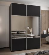 Penderie / Armoire à portes coulissantes / 245,5 x 180 x 64 cm / 2 tringles à vêtements / 2 portes coulissantes / 11 compartiments / Miroir / Soft-Close / Couleur : Noir