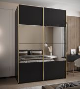 Penderie / Armoire à portes coulissantes / Couleur : Noir / Soft-Close / 2 portes coulissantes / 2 tringles à vêtements / 11 compartiments / 245,5 x 180 x 64 cm / Miroir