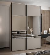 Penderie / Armoire à portes coulissantes / Miroir / 245,5 x 180 x 64 cm / 2 tringles à vêtements / Soft-Close / 11 compartiments / Couleur : Cachemire / 2 portes coulissantes