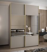Penderie / Armoire à portes coulissantes / Miroir / Soft-Close / 11 compartiments / 2 portes coulissantes / 2 tringles à vêtements / 245,5 x 180 x 64 cm / Couleur : Cachemire