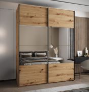 Penderie / Armoire à portes coulissantes / Couleur : Chêne Artisan / Miroir / Soft-Close / 2 tringles à vêtements / 245,5 x 190 x 64 cm / 2 portes coulissantes / 11 compartiments