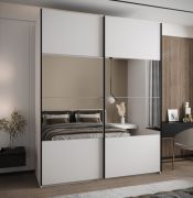 Penderie / Armoire à portes coulissantes / Couleur : Blanc / 245,5 x 190 x 64 cm / 11 compartiments / 2 portes coulissantes / 2 tringles à vêtements / Miroir / Fonction Soft-Close