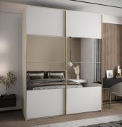 Penderie / Armoire à portes coulissantes / 11 compartiments / 2 portes coulissantes / Couleur : blanc / 2 tringles à vêtements / Miroir / Soft-Close / 245,5 x 190 x 64 cm