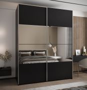 Penderie / Armoire à portes coulissantes / 245,5 x 190 x 64 cm / 2 portes coulissantes / 2 tringles à vêtements / 11 compartiments / Miroir / Soft-Close / Couleur : Noir