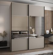 Penderie / Armoire à portes coulissantes / 2 tringles à vêtements / 245,5 x 190 x 64 cm / Miroir / 11 compartiments / Soft-Close / 2 portes coulissantes / Couleur : Cachemire