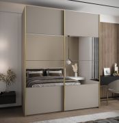 Penderie / Armoire à portes coulissantes / Couleur : Cachemire / 245,5 x 190 x 64 cm / 2 portes coulissantes / 11 compartiments / Miroir / Soft-Close / 2 tringles à vêtements