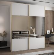 Penderie / Armoire à portes coulissantes / Fonction Soft-Close / 245,5 x 200 x 64 cm / Miroir / 11 compartiments / Couleur : blanc / 2 tringles à vêtements / 2 portes coulissantes
