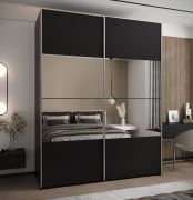 Penderie / Armoire à portes coulissantes / 245,5 x 200 x 64 cm / 11 compartiments / Miroir / Fermeture en douceur / 2 portes coulissantes / 2 tringles à vêtements / Couleur : Noir