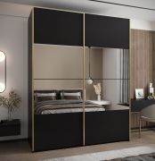 Penderie / Armoire à portes coulissantes / 2 portes coulissantes /2 tringles à vêtements / 245,5 x 200 x 64 cm / 11 compartiments / Miroir / Soft-Close / Couleur : Noir