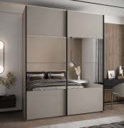 Penderie / Armoire à portes coulissantes / Couleur : Cachemire / 11 compartiments / 2 portes coulissantes / 2 tringles à vêtements / 245,5 x 200 x 64 cm / Miroir / Soft-Close