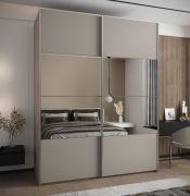 Penderie / Armoire à portes coulissantes / Soft-Close / 2 portes coulissantes / 2 tringles à vêtements / 245,5 x 200 x 64 cm / Couleur : Cachemire / Miroir / 11 compartiments