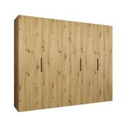 Armoire cinq portes battantes Korab 34 | Chêne Artisan | 2,5 m largeur | Poignées noires | Soft-Close