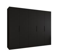 Armoire 5 portes battantes Korab 39 | Noir | 2,5 m de large | Poignées aluminium | Soft-Close | 3 tringles