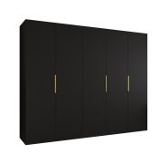 Armoire penderie 2,5 m | Portes battantes soft-close | Noir et or | 3 compartiments | Korab 41