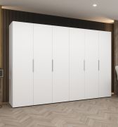 Armoire blanche 3m Korab 48 | 6 portes battantes | Penderie spacieuse | Soft-close | 4 compartiments