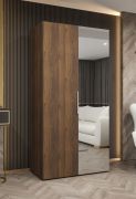 Penderie avec une porte miroir / Couleur : Noyer / Système de fermeture Soft-Close / 1 tringle / 1 mètre de large / Poignées : Argent / Armoire à portes battantes