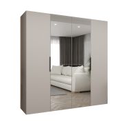 Armoire penderie Korab 86 | 2 portes miroir | 2 m de large | Finition cachemire | Soft-Close | Poignées noires