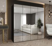 Armoire Korab 139 noire | 2 compartiments | 4 portes miroir | Largeur 2m | Soft-Close