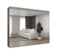 Armoire penderie Korab 153 | 2,5 m de large | 5 portes miroir | 3 tringles | Finition cachemire | Poignées couleur cachemireées | Soft-Close